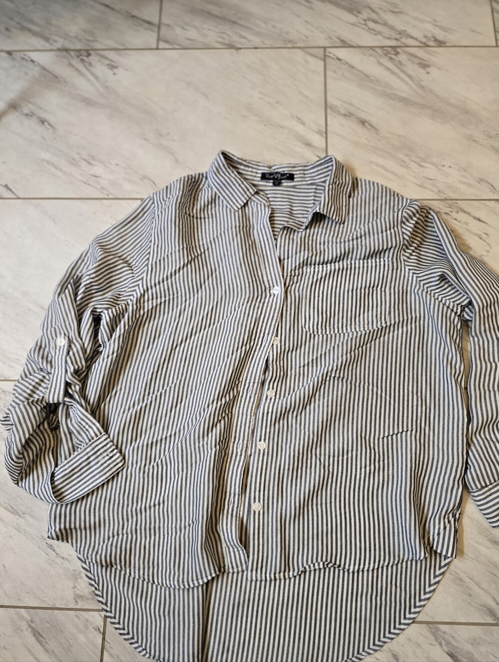 Blue & White Striped Button-Down Shirt — Size XL